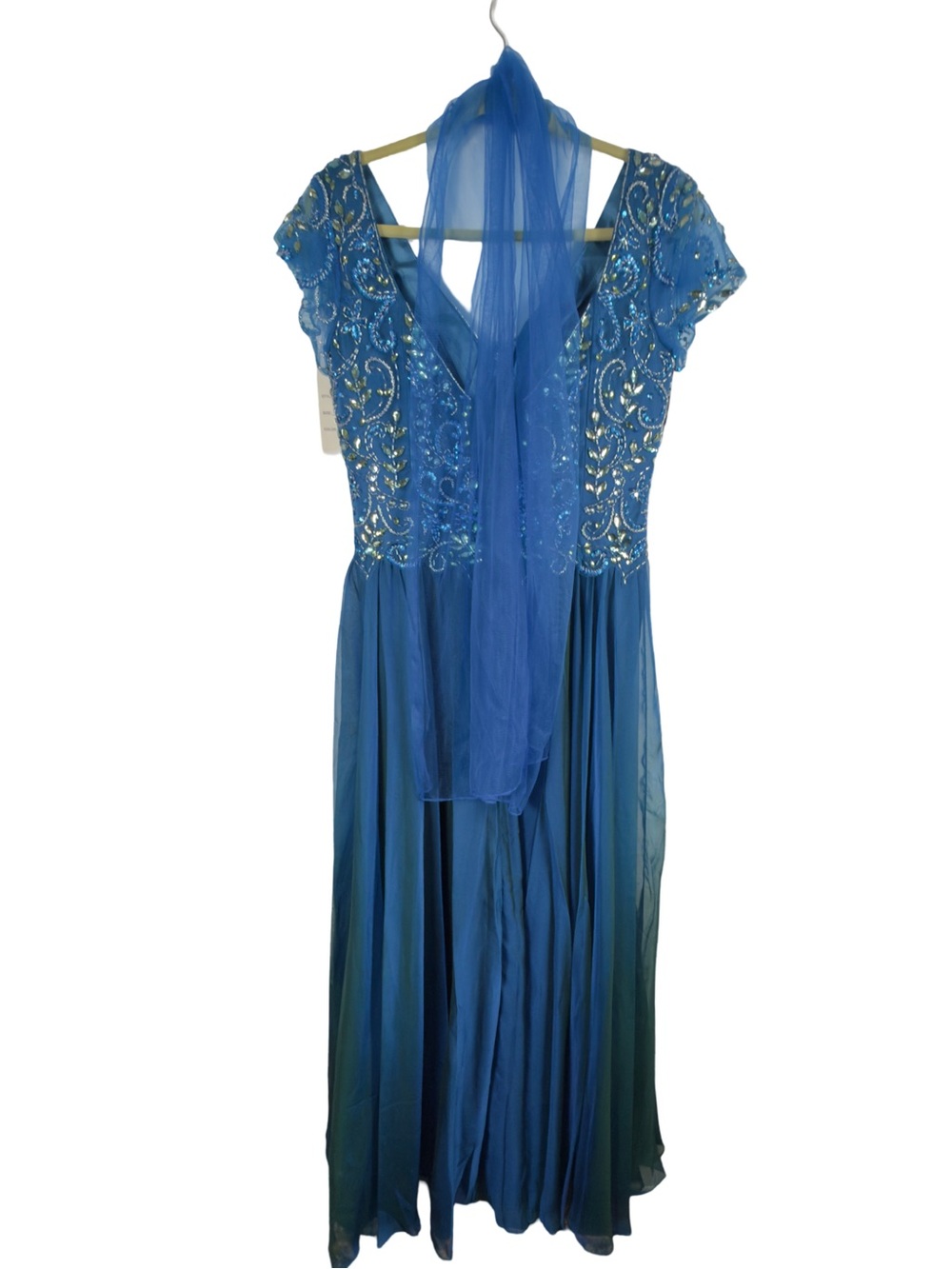 NWT Fiesta Fashion Royal Blue Embellished V-Neck Maxi Gown Dress Size M - Picture 4 of 6